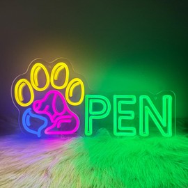 RuCvixkt Pet Open Neon Sign, Pet Shop Dog Grooming Open Neon Led Signs for Store Business,Dog Neon Light for Bedroom Wall Decor Pet Shop,Pet Hospital,Pet Salon Store,Pet Spa,Animal Clinics Wall Decor