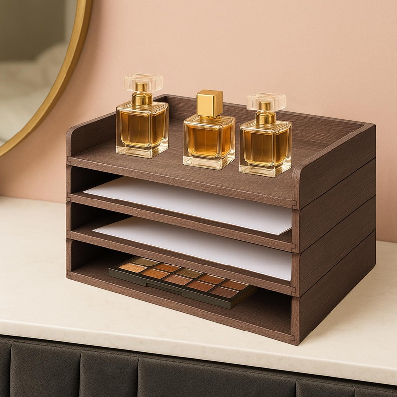 PROLEE Wooden Paper Tray Organizer for Desk,Stackable Paper Holder and