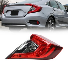 Tsomony - For 2016 2017 2018 2019 2020 2021 Honda Civic Sedan Halogen Rear Tail Light Brake Lamp Right Passenger Side Replacement Black Housing Clear&Red Lens