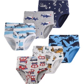 Slenily Underwear For Little Boys Dinosaur Shark Briefs Truck Space Toddler Kids Undies(Pack of 6)