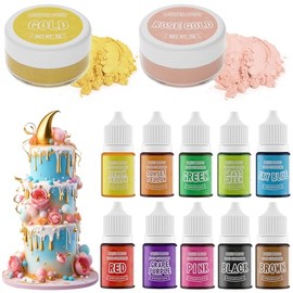 DaCool Luster Dust 2 Color & Food Dye Coloring Set 10 Color, Colorante alimentario comestible líquido y polvo brillan 0,23 onzas líquidas (paquete d