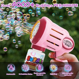 Automatic Bubble Machine for Kids,10000+ Bubbles Per Minute，Rechargeable Bubble Blower,Bubble Maker for Kids with 10 Holes/lighting/90ML Bubble Solution for Parties,Wedding,Birthday,Gift