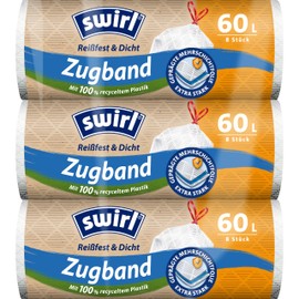 Swirl Sacchetti per la spazzatura antistrappo e a tenuta stagna, 60 l, confezione da 3 pezzi con 24 sacchetti, extra resistenti, antigoccia