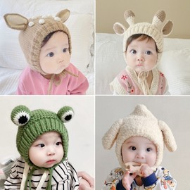 Baby Winter Hat, Cotton Wool Hat for Boys and Girls, Cute Autumn/Winter Cap, Recommended for 4-30 Months (Cap Circumference Approx. 45-50cm) Size/Elk Horn is Red 3ea