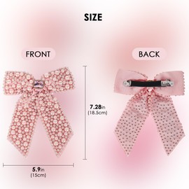 Biiange Pearl Bow Barrette Hair Clip, Pearl Bow Barrette, Biiange Pearl Bow Barrette Hair Clip, Pearl Bow Barrette, Pearls Hair Bow with Alligator Hair Clips, for Wedding, Birthday, Party (1Pcs)