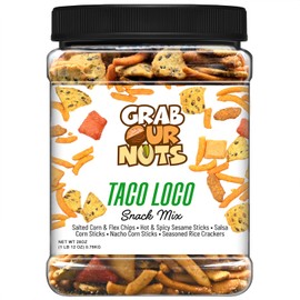 Grab Our Nuts Taco Loco Snack Mix 28 Ounce Jar: Salted Corn & Flex Chips, Hot & Spicy Sesame Sticks, Salsa Corn Sticks, Nacho Corn Sticks, Seasoned Rice Crackers
