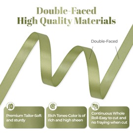 Kryvus Moss Green Satin Ribbon, Double Faced 3/8 Inch X 25 Yards Moss Green Ribbon, Premium Satin Ribbon for Gift Wrapping, Crafts, Hair Bow Making, Sewing, Flower Bouquet, Wedding Party Decor