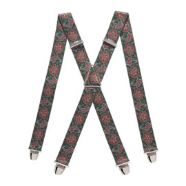 Pierrot Braces for Men Wide Made in Germany / France - Ultra Strong Elastic Band & 4 Extra Strong X-Clips - Adjustable Length up to 130 cm - Lifetime Guarantee, Paisley Green, Unit size
