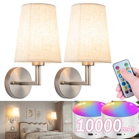 Wall Sconce Battery Operated Wall Light Fixure with Remote Control, Dimmable Battery Operated Wall Sconces Set of Two, Indoor Wireless Wall Mounted Lamp with Rechargable Bulb for Bedroom Living Room
