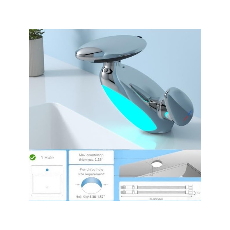 LED Bathroom Sink Faucet with Pull-Out Sprayer - 4 Modes