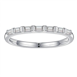 Moissanite Wedding Band for Women, 1.9MM D Color VVS1 Clarity Lab Grown Diamond Wedding Rings 18K White Gold Plated S925 Sterling Silver 7 Stone Moissanite Half Eternity Anniversary Ring for Women