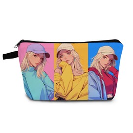 YULUENZE Chic Women Gift Figure Illustration Pattern Makeup Bag Cute Small Organizer Bag with Zipper Peaked Cap Women Cosmetic Bag Birthday Gifts for Women Sisters Friends