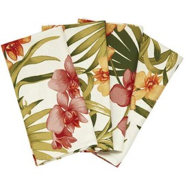Diana Cowpe GARDEN TABLE OUTDOOR TABLECLOTH Waterproof Retro Tropical Orchid Print | Matching Accessories – Cushions, Napkins, Table Runner | Summer Garden Décor Barbeque Luau (4 Pack Napkins)