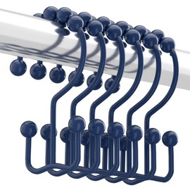 Titanker Shower Curtain Hooks Rings, Rust-Resistant Metal Double Glide Shower Hooks for Bathroom Shower Rods Curtains, Set of 12 Hooks - Navy Blue