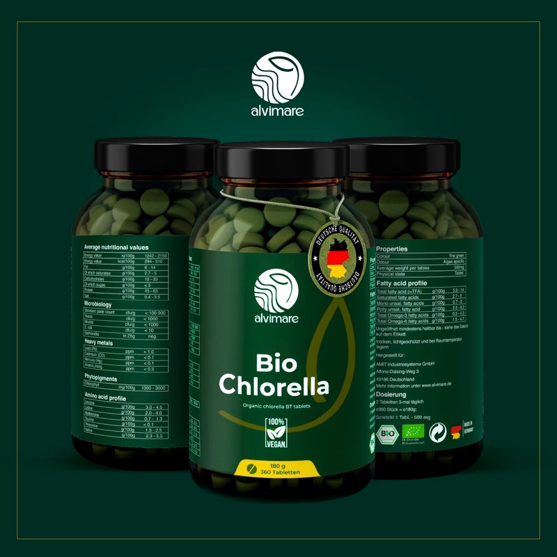 Alvimare Chlorella Tablets, 360 Pieces (180 g) - Non-GMO Premium
