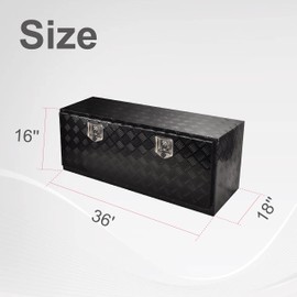 FGJQEFG 36 Inch Tool Box Truck Car Outdoor Trailer Pickup Underbody Toolbox, RV Storage Organizer, Underbed Tools Organizer W/Lock Latch W/Keys, Black Aluminum 5 Bar Tread(36''X18''X16'')