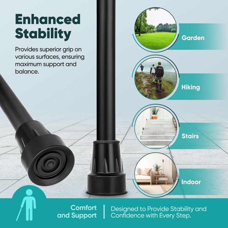 EVENABLY Cane Tips with Metal Insert – Durable Replacement for