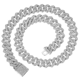 GIHENHAO Cuban Link Chain Mens - 18IN Iced Out Miami Cuban Necklace Silver Bling Diamond Hip Hop Jewelry for Women