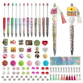 Tkifoda 112 Pcs Beadable Pens Bulk 12 Pcs Mom Bead Pens with Assorted Colors Tassels DIY Making Kit Multicolor Ball Point Pen for Women Students Office School Mather Day Gifts
