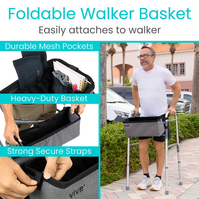 Vive Walker Basket Accessories Bag - Tray for Folding Walker
