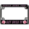 Girls Ride Too Chrome Motorcycle License Plate Frame