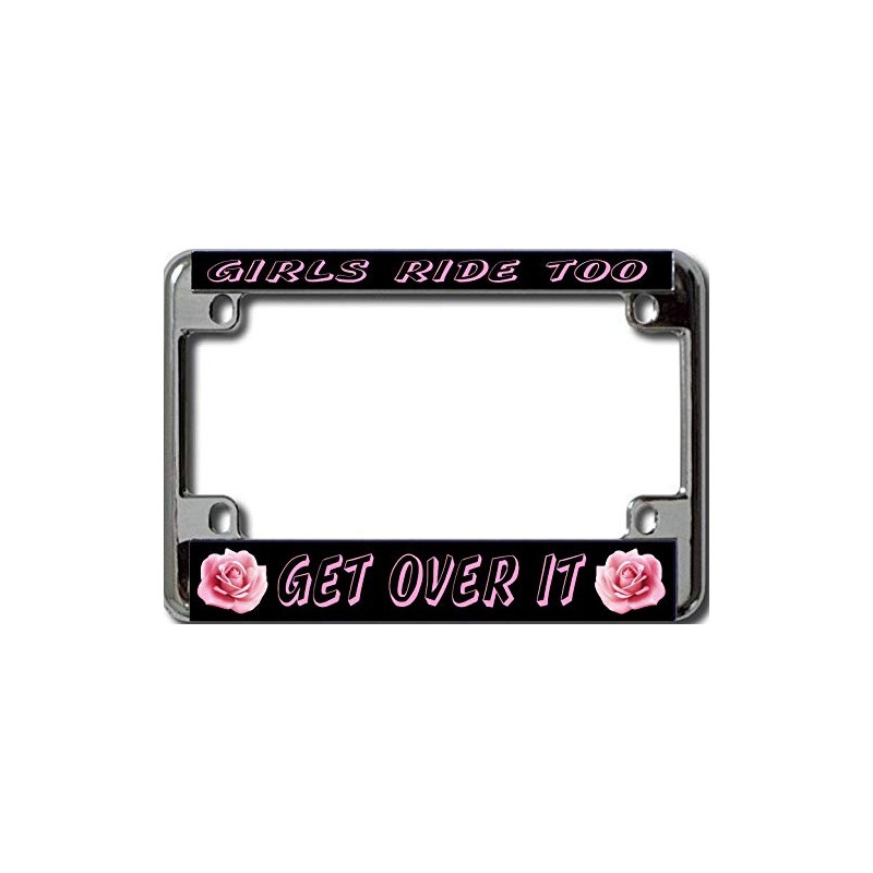 Girls Ride Too Chrome Motorcycle License Plate Frame