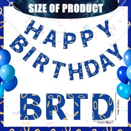 Remagr Blue Golden Birthday Party Decorations Blue with Gold Ring Print Themed Happy Birthday Banner Cartoon Party Supplies for Boys Girls
