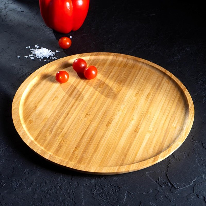 JOIKIT 5 Pack 12 Inch Bamboo Round Platter, Fine Polished