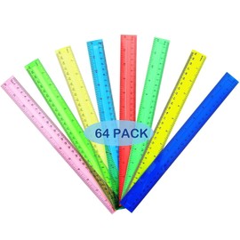 LYDTICK 64 Pack Rulers 12 Inch in Bulk, Plastic Rulers for Kids Back to School Suppli...