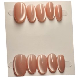 Cat Eye Press on Nails Handmade Short Oval/Square/Round False Nails with French Tip/Aurora/Magnetic Shimmer Designs (Side#Pink Crystal, Large)