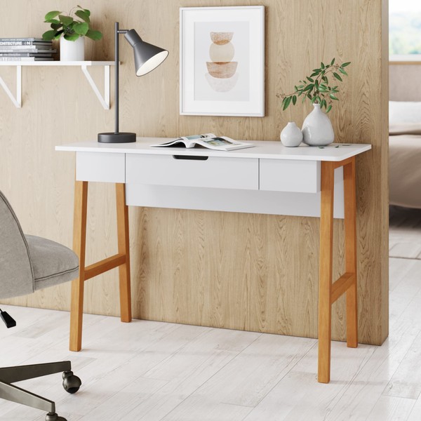 Nathan James Parker Modern Home Office, Small, Computer or Laptop Drawer, Writing Desk, White/Brown