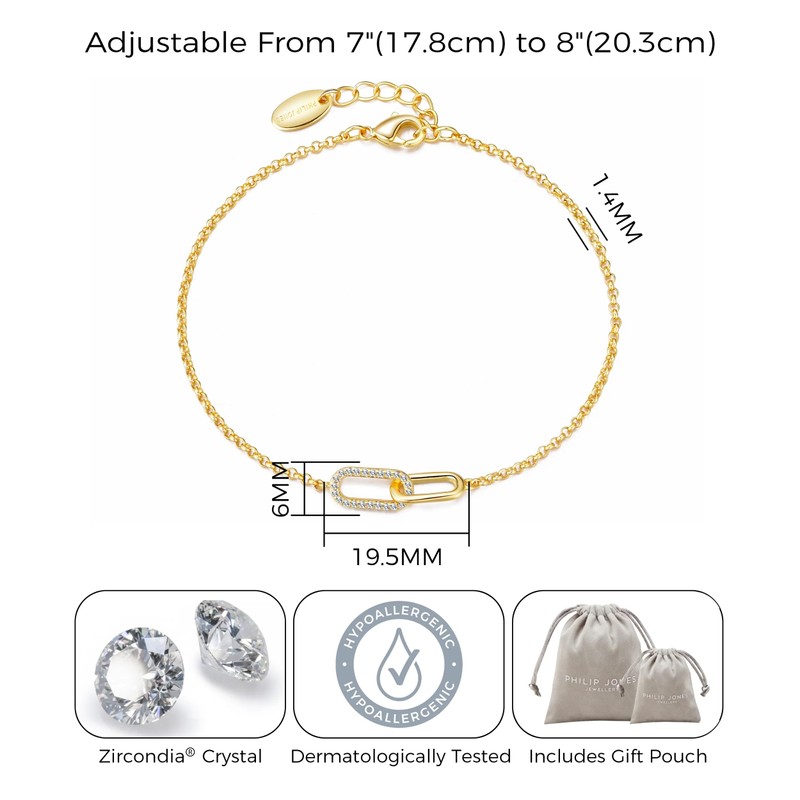 Philip Jones Gold Plated Paperclip Link Bracelet Created with Zircondia®