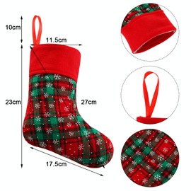 Syhood 12 Pieces 9 Inch Christmas Mini Stockings Plaid Snowflake Christmas Tree Hanging Stocking for Xmas New Year Party Decorations