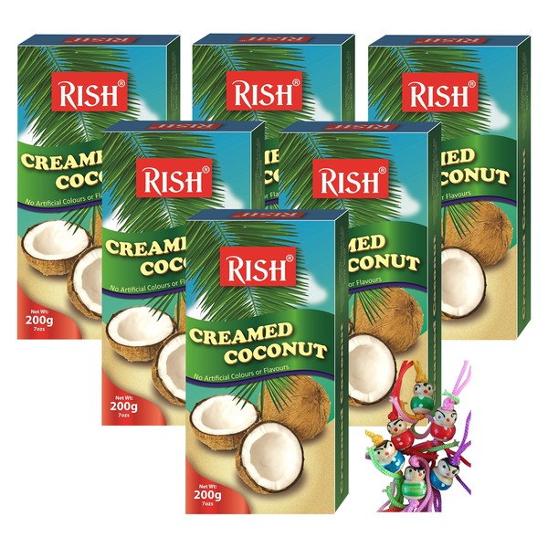 RISH 100% Pure Coconut Cream Cream Creamed Coconut + A Small Lucky Charm (6 x 200 g)