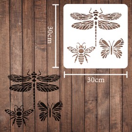 FINGERINSPIRE Dragonfly Bee Butterfly Stencils 11.8x11.8inch Plastic Drawing Painting Stencils Templates Sets for Painting, Baking, Crafts, Walls, Furniture