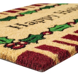 Notrax, Happy Holidays Holly, Vinyl-Backed Natural Coir Doormat, Entry Mat for Indoor or Outdoor Use, 18"x30", C12 (C12S1830HB)