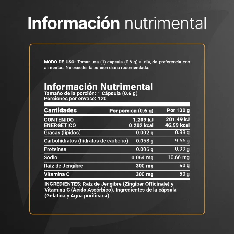 Vitamina Jengibre 120 Cápsulas 600 Apoya Energía Defensas Naturales Bienestar