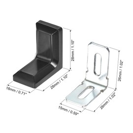 sourcing map 28x18mm Cabinet Cupboard Shelf Corner Brace Plate Right Angle Bracket Black 10pcs