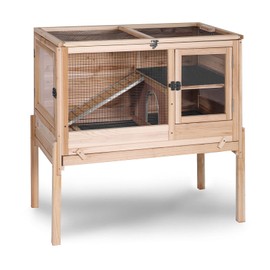 GUTINNEEN Guinea Pig Cages with Anti Chewing Edges and Cool Zinc Plate, Indoor Rabbit Hutch with Hideout and PVC Platform, Elevated Legs Hamster Cage 36.6" L (Nature)