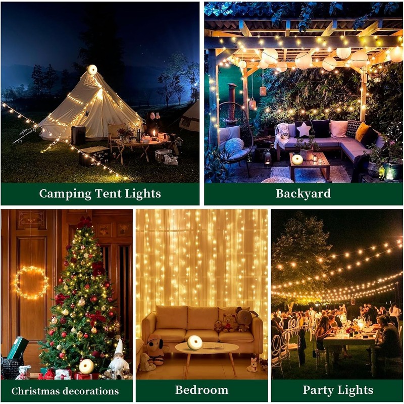 Camping String Lights 33ft 100LED, 4 in 1 Rechargeable 100LED