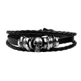 Manfnee 6Pcs Braided Leather Bracelet for Men Women Punk Rock Skull Bracelets Adjustable Black