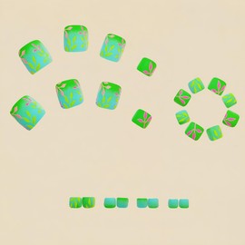 Green Press on Toenails Short Square Stick on Toenails with Bamboo Leaf Design Green Leaf Glue on Toenails Matte Spring False Toenails Summer Fake Toe Nails for Women Girls Manicure 24PCS