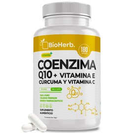 BioHerb® | Coenzima Q10 (CoQ10) 100 mg por Porción [Potenciada con: Vitamina E, C y Curcuma] 180 Capsulas de 500mg Mejora Rendimiento | Calidad Suprema | Grado Farmaceutico| Para 90 Dias | CoQ10 Ubiquinona -Ubidecarenona