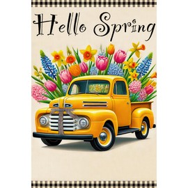 BlissYard Hello Spring Summer Garden Flag 12 x 18 Inch Double Sided Welcome Flowers Truck Yard Flag Seasonal Outdoor Decor Home Party Porch Yard Farmhouse Holiday Outdoor Decor Flags