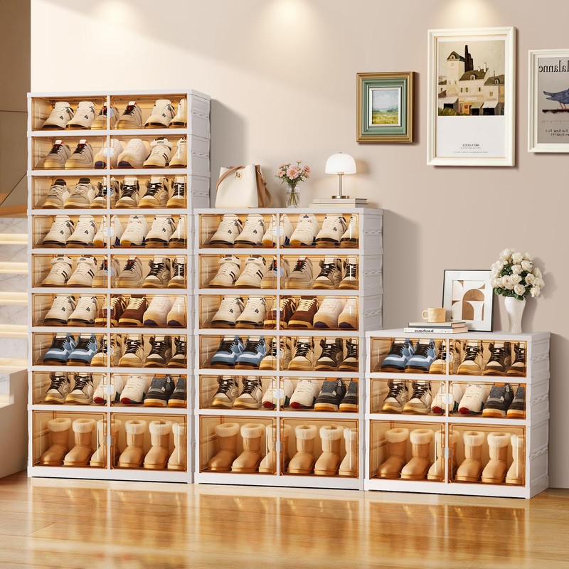EHAMILY Wide 6-Tier Foldable Shoe Rack Organizer, 18 Pairs, White