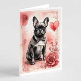 Caroline's Treasures DAC4445GCA7P French Bulldog Valentine Roses Greeting Cards Pack of 8 Blank Cards with Envelopes Whimsical A7 Size 5x7 Blank Note Cards
