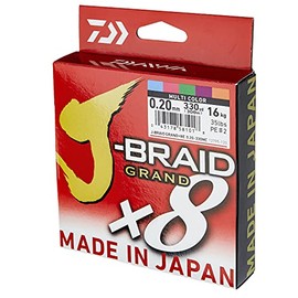 Daiwa J-Braid Grand X8E 0.06mm, 5.0kg/11.0lbs, 300m, Multicolour, Braided Fishing Line, 12795-106