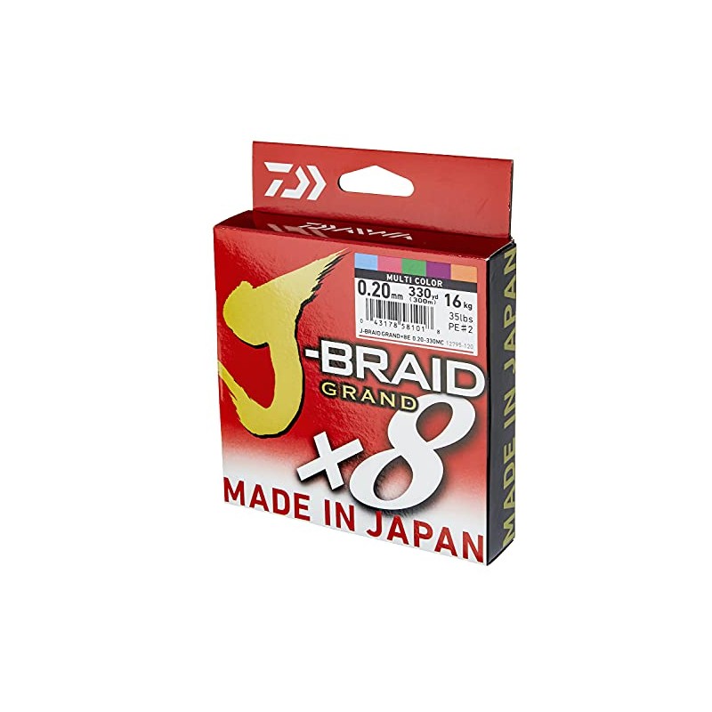 Daiwa J-Braid Grand X8E 0.06mm, 5.0kg/11.0lbs, 300m, Multicolour, Braided Fishing