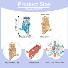 20 Pcs Mini Cat Charms Cute Enamel Cat Charms Light Gold Animal Cat Dangle Pendants for Christmas Gift Bracelet Necklace Jewelry Making