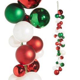 RAZ Imports Ball Garland, 4-Foot Length, Red, Green and Gold, Plastic